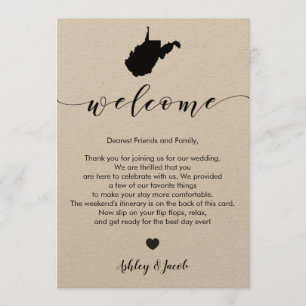 Welkomstbrief West Virginia Wedding & Itinerary Programmakaart