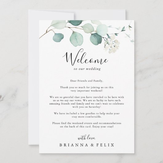 Welkomstbrief zomergroene eucalyptus Weddenschap (Voorkant)