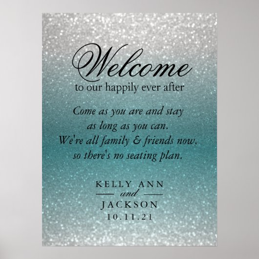 Welkomstbruiloft - Blauwgroen en zilverglitter Poster (Voorkant)
