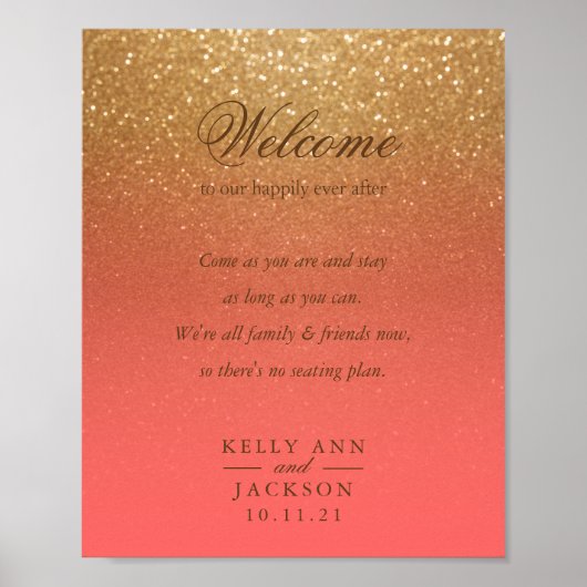 Welkomstbruiloft - Coral and Gold Glitter Poster (Voorkant)