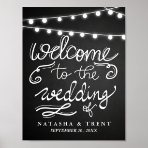 Welkomstbruiloft Koord Lights Chalkboard Wedding Poster