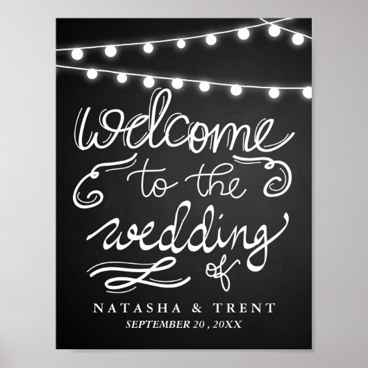 Welkomstbruiloft Koord Lights Chalkboard Wedding Poster (Voorkant)