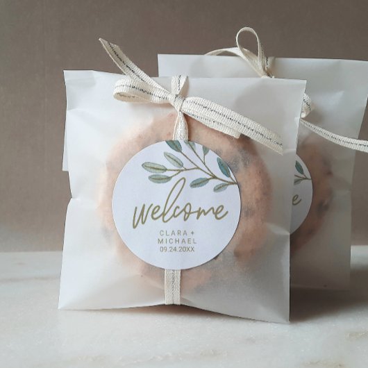 Welkomstbruiloft met gouden zegen Eucalyptus Ronde Sticker