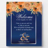 Welkomstbruiloft - Oranje bloemen/marineblauw Fotoplaat (Voorkant)