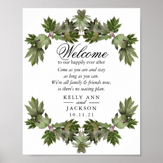 Welkomstbruiloft - Trendy Green Leaf Swags Poster (Voorkant)