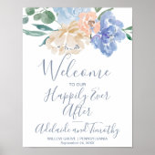 Welkomstbruiloft voor usty Blue Florals Poster (Voorkant)