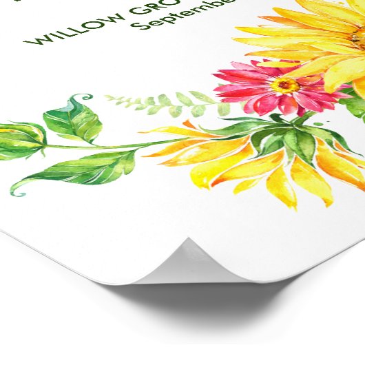 Welkomstbruiloft zomerzonbloem poster (Hoek)