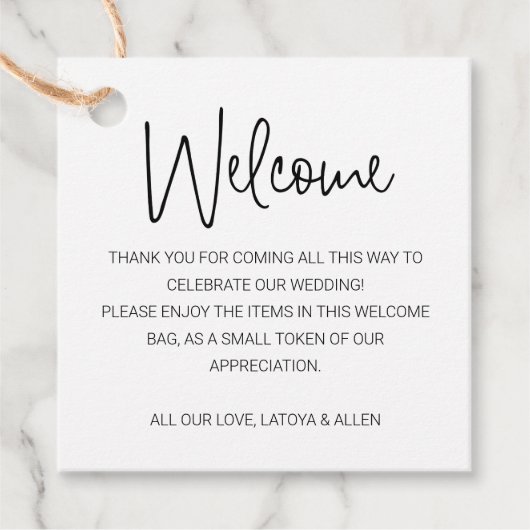 Welkomstcadeau voor handschriftenbruiloft bedankjes labels (Voorkant)