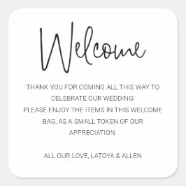 Welkomstcadeau voor moderne bruiloft vierkante sticker
