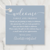 Welkomstcadeau voor usty Blue Script Weddenschap Bedankjes Labels (Voorkant)