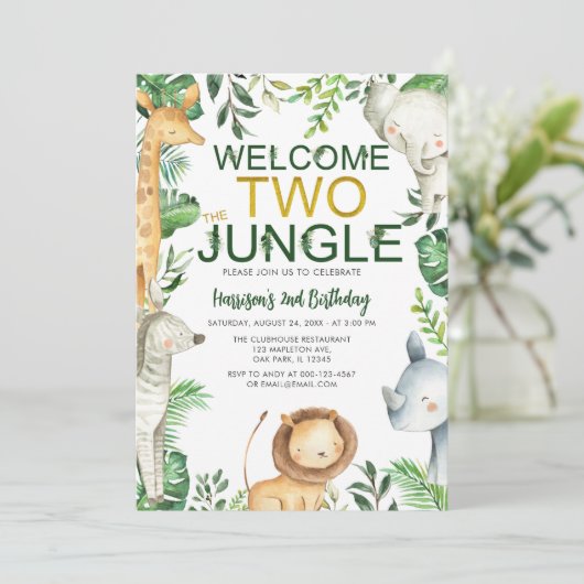 Welkomstdag twee Oerwouden Safari Animals Kaart (Staand voorkant)