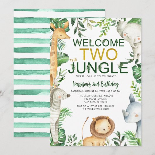 Welkomstdag twee Oerwouden Safari Animals Kaart (Voorkant / Achterkant)