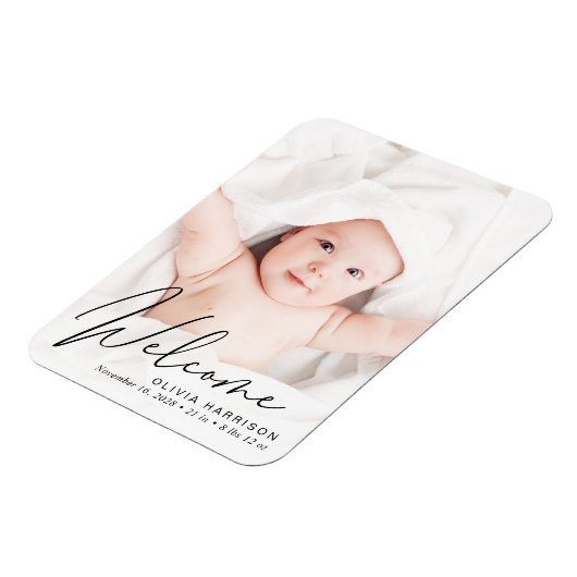 Welkomstfoto-script geboorteaankondiging magneet (Linkerzijde)