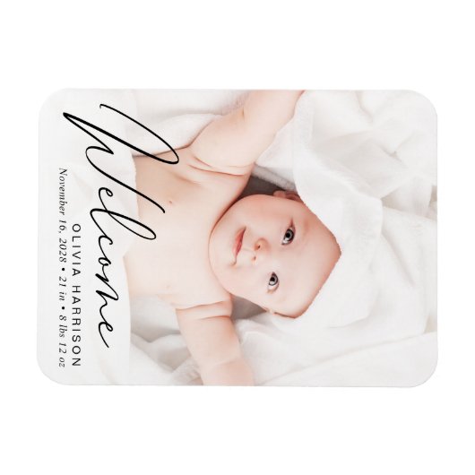 Welkomstfoto-script geboorteaankondiging magneet (Horizontaal)