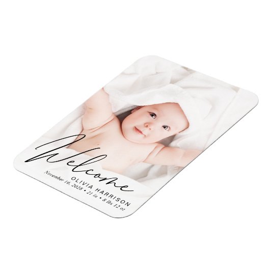 Welkomstfoto-script geboorteaankondiging magneet (Linkerzijde)