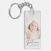 Welkomstfoto-script geboorteaankondiging sleutelhanger (Voorkant Links)