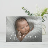 Welkomstfoto van Baby van modern script - Gegevens Bedankkaart (Staand voorkant)