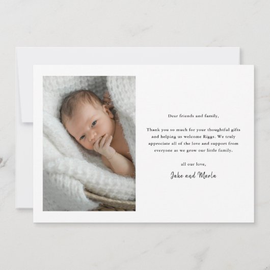 Welkomstfoto van Baby van modern script - Gegevens Bedankkaart (Achterkant)