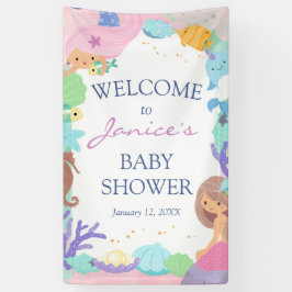 Welkomstgebanner kleine Mermaid Baby shower Spandoek