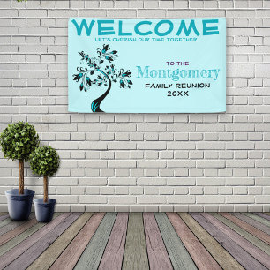 Welkomstgezinshereniging Modern Aquamarine Tree Spandoek
