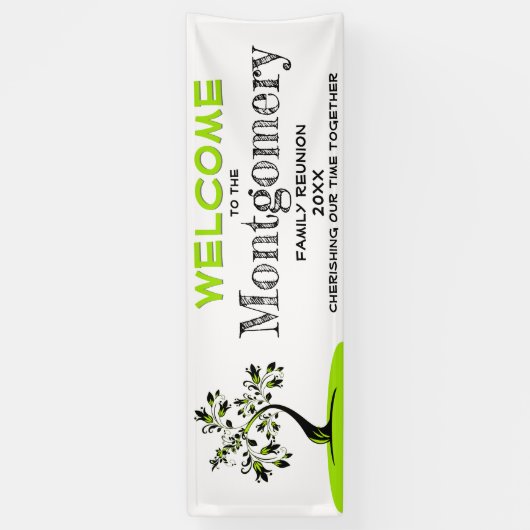 Welkomstgezinshereniging Modern Green Floral Tree Spandoek (Verticaal)