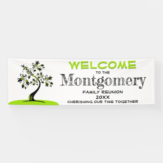 Welkomstgezinshereniging Modern Green Floral Tree Spandoek (Horizontaal)