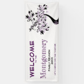 Welkomstgezinshereniging Modern Paarse Boom Spandoek (Verticaal)