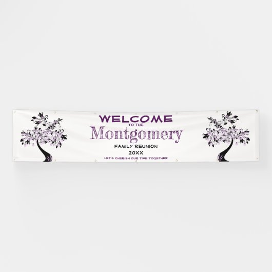 Welkomstgezinshereniging Modern Paarse Boom Spandoek (Horizontaal)