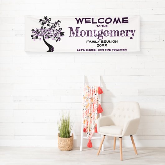 Welkomstgezinshereniging Modern Trendy Paarse boom Spandoek (Insitu)