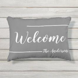 Welkomstgrijze en witte naam van de Tekst van het  Buitenkussen