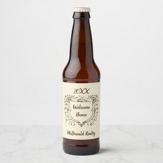 welkomstherder van onroerend goed met schild bier etiket (Voorkant)