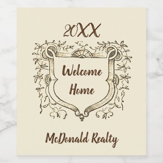  welkomstherder van onroerend goed met schild wijn etiket (Enkel label)