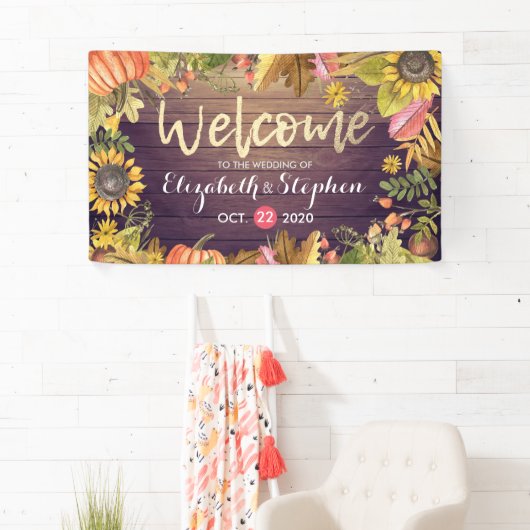 Welkomstherfst van bruiloft Maple Leaves Pumpkins  Spandoek (Insitu)