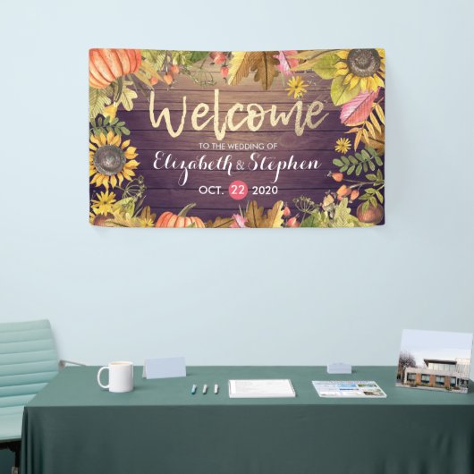 Welkomstherfst van bruiloft Maple Leaves Pumpkins  Spandoek (Beurs)