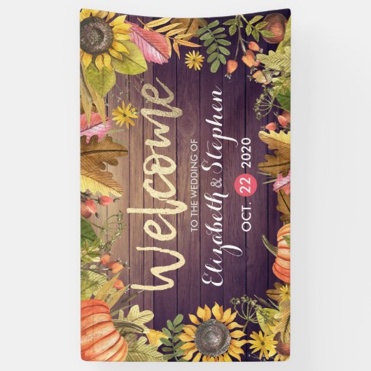 Welkomstherfst van bruiloft Maple Leaves Pumpkins  Spandoek (Verticaal)