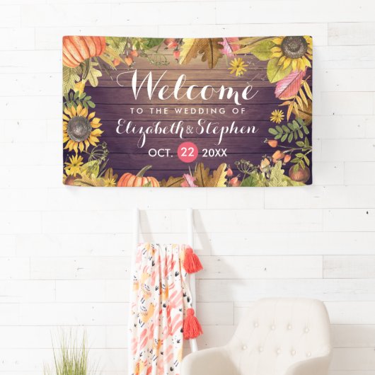 Welkomstherfst van bruiloft Maple Leaves Pumpkins Spandoek (Insitu)