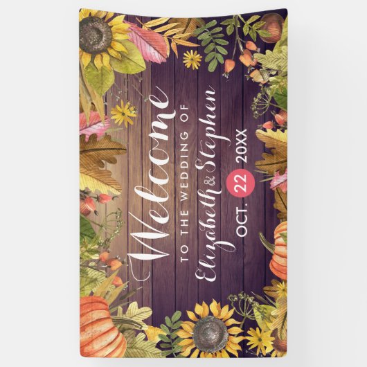 Welkomstherfst van bruiloft Maple Leaves Pumpkins  Spandoek (Verticaal)