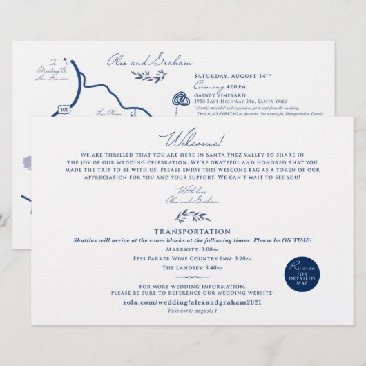 Welkomstkaart Kaart bruiloft - voor Alex (Voorkant / Achterkant)