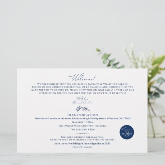 Welkomstkaart Kaart bruiloft - voor Alex (Staand voorkant)