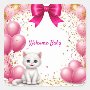 Welkomstkaart voor kleine kitten baby 🐱 vierkante sticker