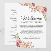 Welkomstkaarten voor Roze Floral Wedding Hotel Programmakaart (Voorkant / Achterkant)