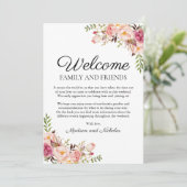 Welkomstkaarten voor Roze Floral Wedding Hotel Programmakaart (Staand voorkant)