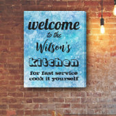 welkomstkeuken aanhalingsteken humor wand blauw canvas afdruk