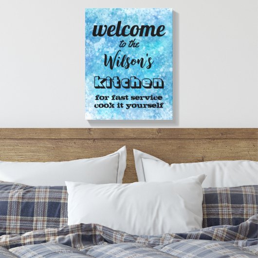welkomstkeuken aanhalingsteken humor wand blauw canvas afdruk (Insitu (Slaapkamer))