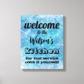 welkomstkeuken aanhalingsteken humor wand blauw canvas afdruk (Voorkant)