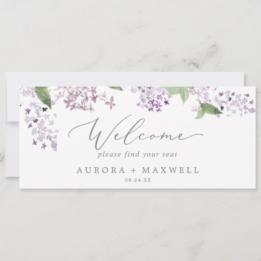 Welkomstkoptekst voor Lila hangende schuifkaart (Achterkant)