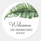Welkomstlabel van de mideeuwse banaan Leaf Weddens Ronde Sticker (Voorkant)