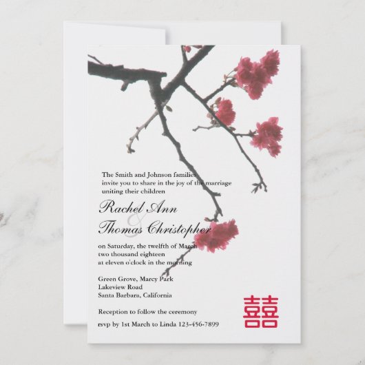 Welkomstlente Sachura Oriental Zen Xi Wedding Kaart (Voorkant)