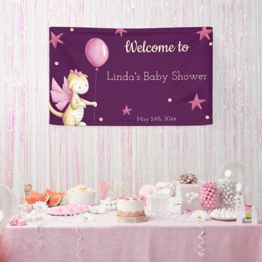 Welkomstmeisje Baby shower Burgundy Dragon Spandoek (Feest)