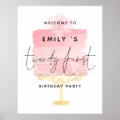 Welkomstnaam 21st Birthday Party (roze Cake Script Poster (Voorkant)